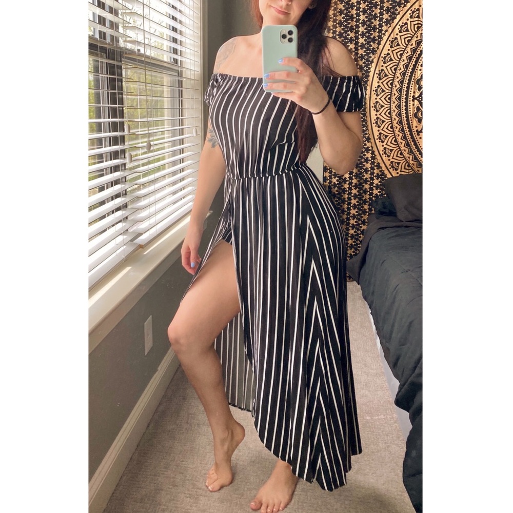 Ambiance Black and White Striped Maxi Dress